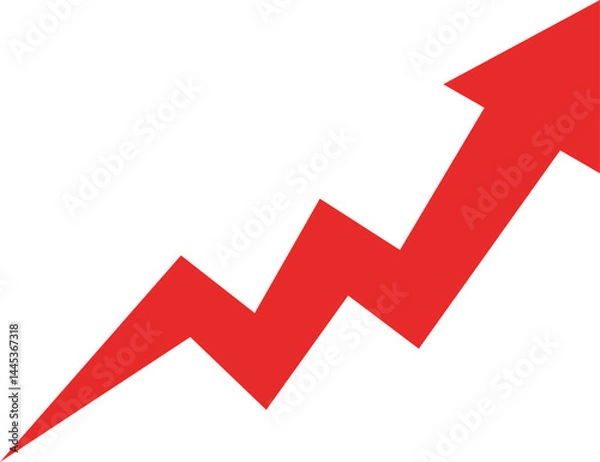 Fototapeta growth,arrow,increase flat vector icon illustration of red zigzag arrow pointing upwards showing business profit and success
