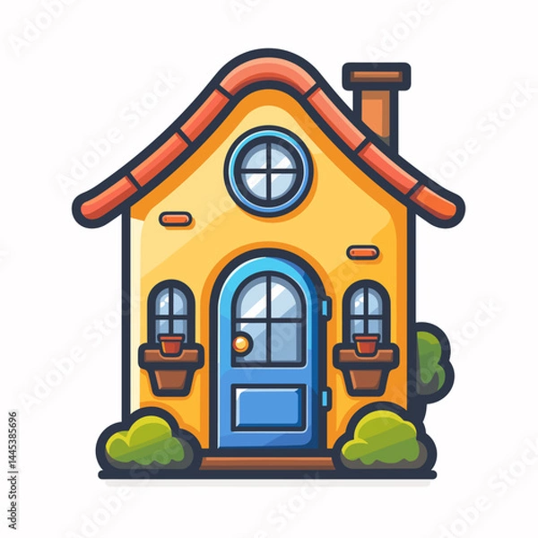 Obraz Colorful cartoon style house icon. Flat vector illustration isolated on white background.