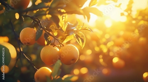 Obraz Orange fruits on tree branch in sunlight