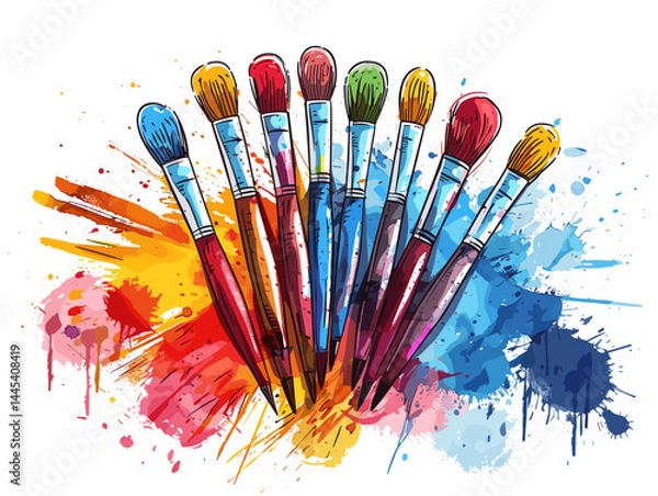 Obraz Paint brushes on abstract watercolor background. Vector artistic illustration.