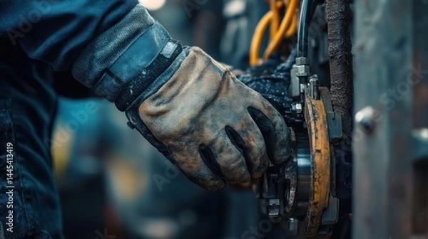 Obraz Worker handling industrial mechanism