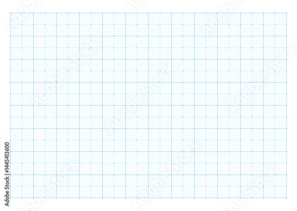 Fototapeta Millimeter graph paper grid. Abstract squared background. Light blue grid paper features evenly spaced squares, perfect for drawing, organizing notes, or performing calculations in various projects.

