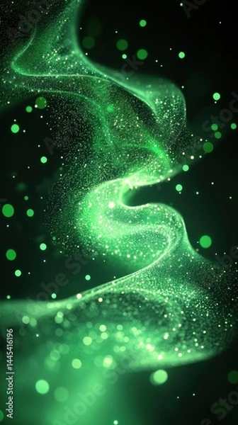 Fototapeta Abstract green swirling light with sparkling particles and glowing effects creating a dynamic and vibrant scene suitable for futuristic and technological themes