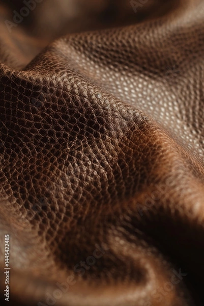 Fototapeta Close-up of textured brown leather surface with soft folds, perfect for fashion, upholstery, or rustic seasonal design themes.