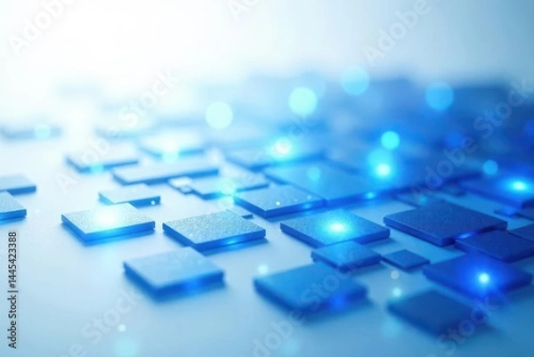 Fototapeta Shimmering blue squares pulse on a bright white field, creating a modern abstract , code, pixel, abstract