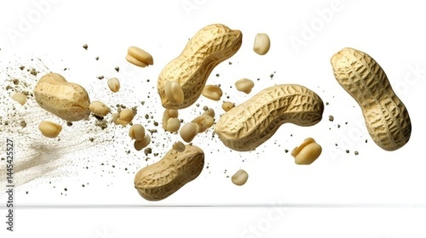 Fototapeta Flying Shelled Peanuts Creating a Dynamic Food Composition with Healthy Snack Elements