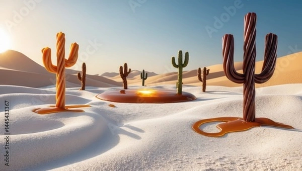 Fototapeta Caramel Cactus Desert Sunset 3D Render
