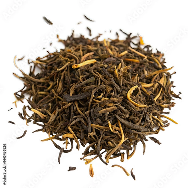 Obraz Loose dried darjeeling black tea leaves showcase their rich textures and distinct colors highlighted by intricate cut out art design perfect for tea enthusiasts