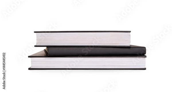 Obraz A front on view of a pile of study books, textbooks, on a table isolated against a transparent background