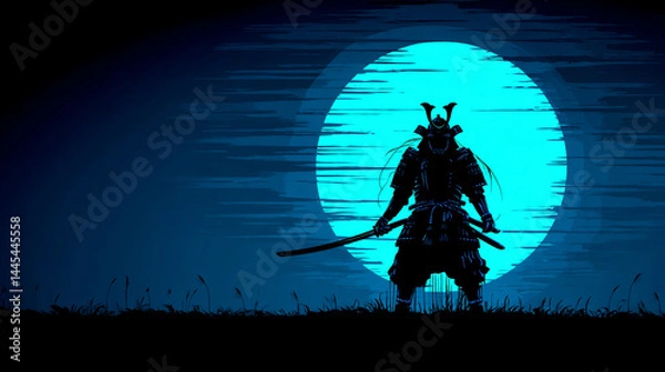 Fototapeta 月夜に佇む侍のシルエット
