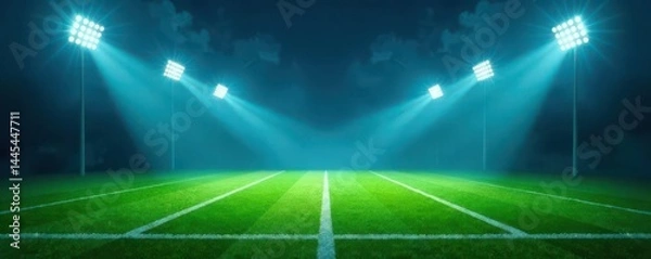 Obraz Floodlights illuminate green turf, white lines visible , sport, game