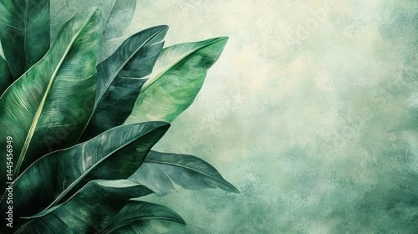 Fototapeta Tropical Leaf Arrangement on Textured Background