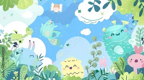 Obraz Light Blue Cartoon Anime Style Background: A Delightful Fusion of Whimsy and Visual Charm 