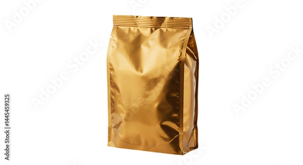Fototapeta A shiny golden package standing upright against a black background in a studio setting image view