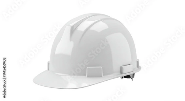 Fototapeta A close up view of a white hard hat isolated on a black background in a studio setting for safety