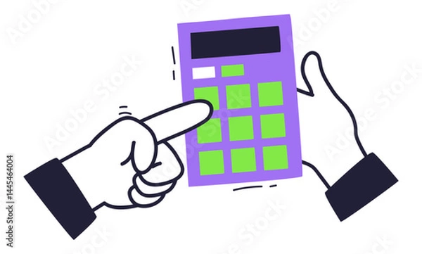 Fototapeta Illustration of hands using a calculator, symbolizing calculation and financial planning.