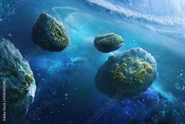 Fototapeta Asteroids floating in deep space cosmic scene