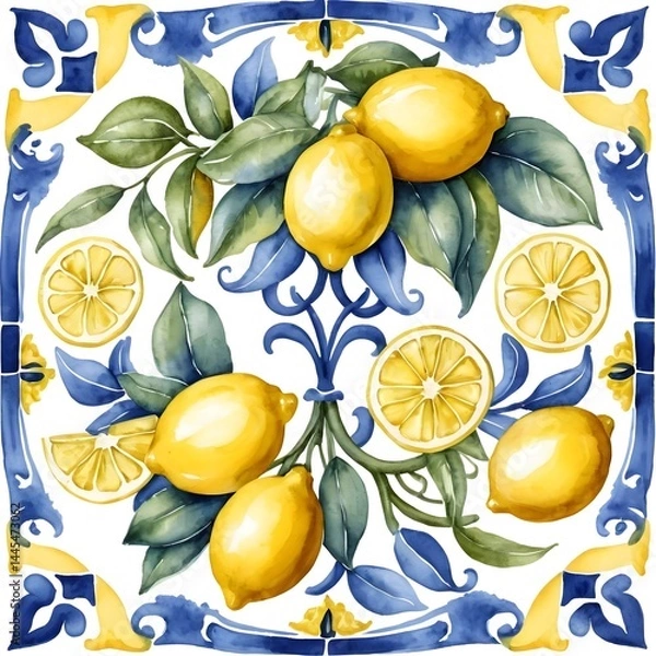Fototapeta Watercolor Lemon Tile Pattern