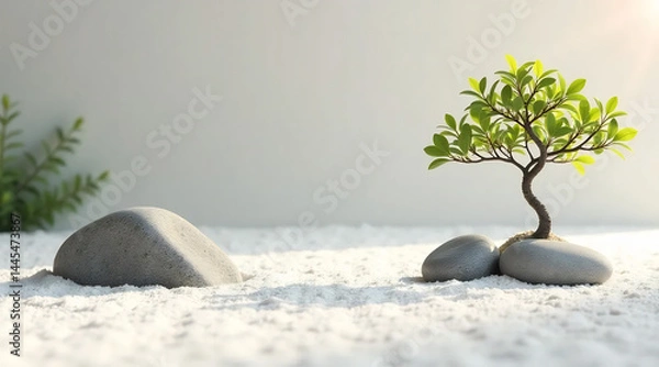 Obraz Tranquil Zen Garden with Raked Sand