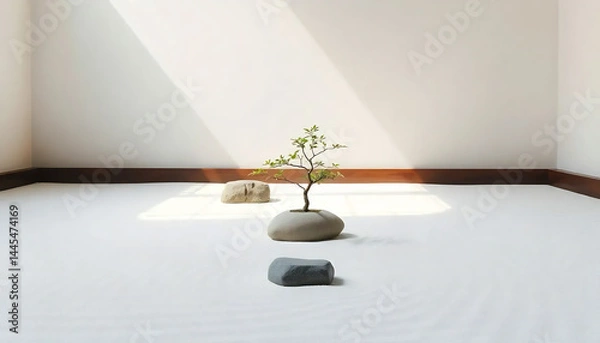 Obraz Tranquil Zen Garden with Raked Sand