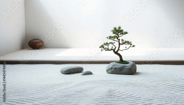 Obraz Tranquil Zen Garden with Raked Sand