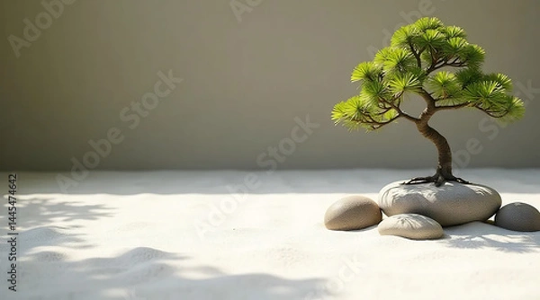 Obraz Tranquil Zen Garden with Raked Sand