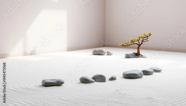 Obraz Tranquil Zen Garden with Raked Sand