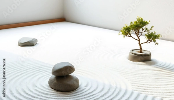 Obraz Tranquil Zen Garden with Raked Sand