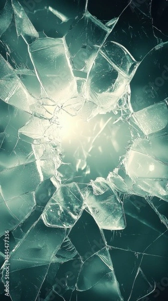 Obraz Abstract shattered glass with glowing light effect on dark background for visual impact and artistic design, symbolizing fragmentation and illumination