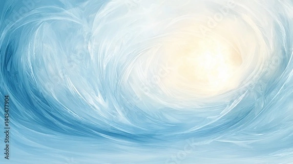 Fototapeta Abstract swirling sky with bright sunlight and cloud patterns in soft blue and white colors, creating a peaceful and serene atmospheric background image
