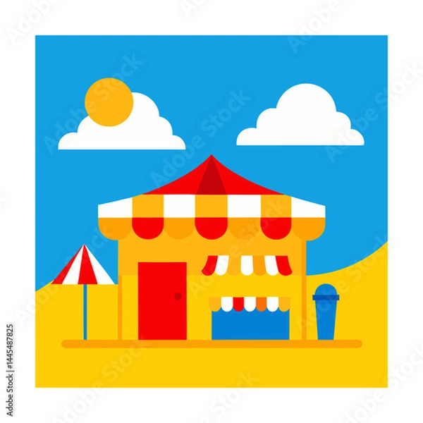 Fototapeta Summer Beach Background Vector  Sand and Ocean Water Scene on White