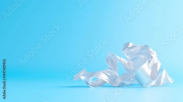 Fototapeta Abstract, flowing white ribbon against a light blue background