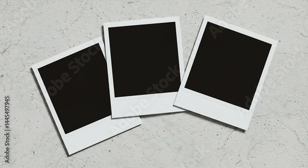 Obraz Three Blank Instant Photos on a Grey Textured Concrete Background - Mockup for Memories and Design