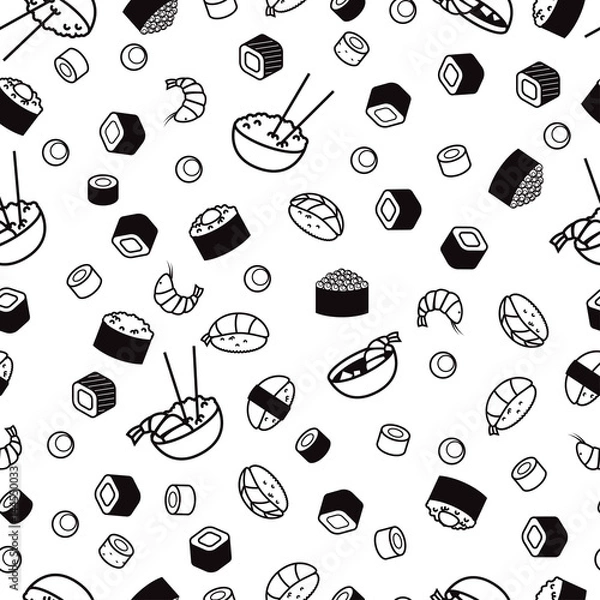 Fototapeta Wektor BW bezproblemowy wzór sushi
