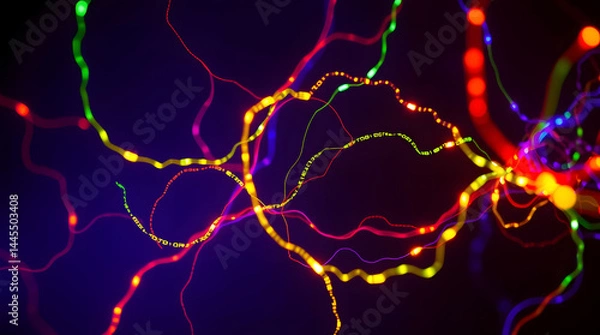 Fototapeta Neuron-Like Colorful Chains: Visualizing Neural Networks Through Vibrant Connections