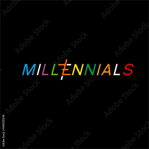 Fototapeta Design the word "Millennials" with the concept of an abstract letter Z symbol on the letter E.