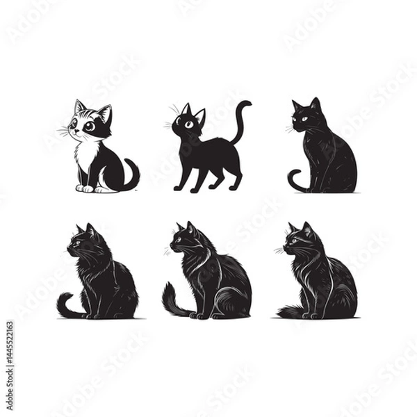 Fototapeta Simple Animal Icon – Black Cat Vector bundle