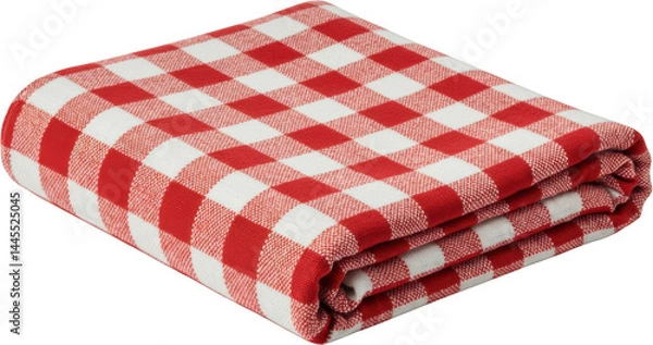 Fototapeta Red and White Gingham Picnic Blanket Folded Checkered Fabric Texture Home Decor Cottagecore
