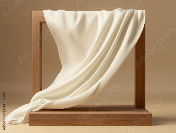 Fototapeta 3D Square Product Presentation Stand For Display With Silk Cloth Curtain On The Background