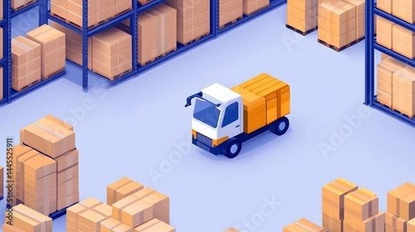 Fototapeta Automated warehouse with robotic forklift handling inventory