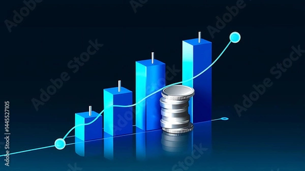 Obraz A blue and white image of a candle and a coin with a blue and white background