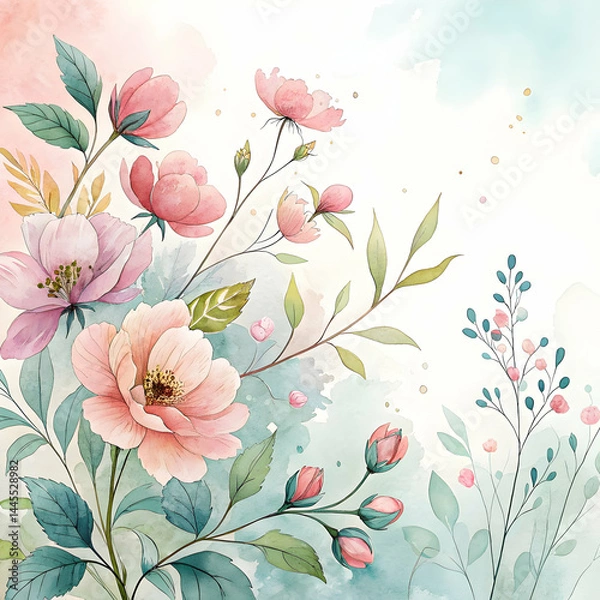 Fototapeta vibrant watercolor flowers on a gentle background for design use