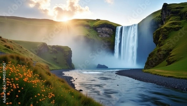 Obraz waterfall in rainbow