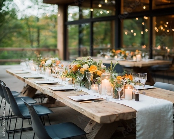 Fototapeta Rustic outdoor wedding reception