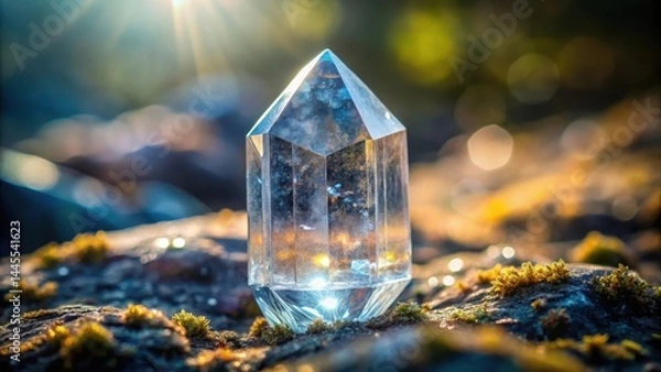 Fototapeta Intricate facets and delicate patterns on a transparent quartz crystal mineral