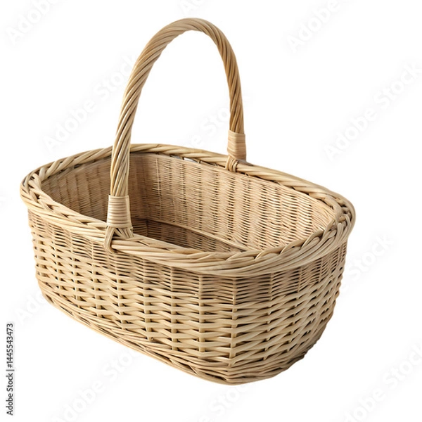Fototapeta Wicker Basket Woven Basket Picnic Basket Handmade Basket Natural Basket Oval Basket isolated on transparent background