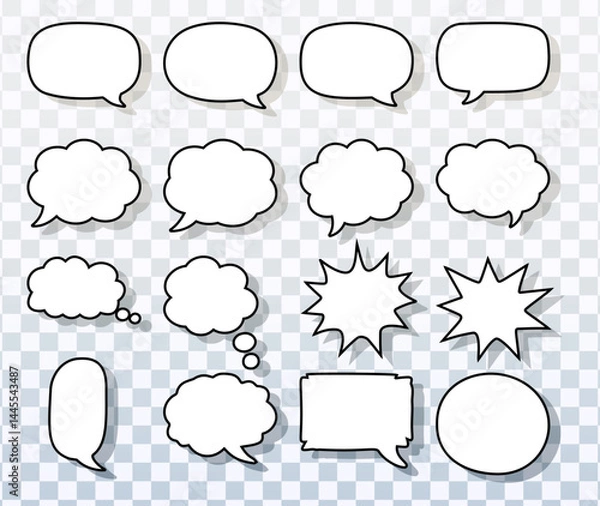Fototapeta comic chat outline bubbles vector collection on transparent background,