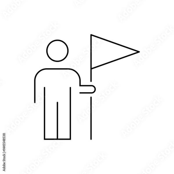 Fototapeta Man with flag line icon. Leadership concept