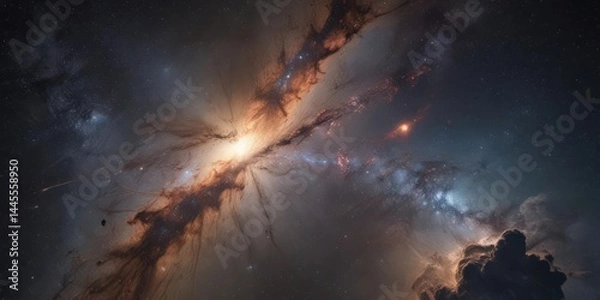 Obraz Milky Way's galactic core, cosmic dust clouds, stellar birth , milky way core,  space