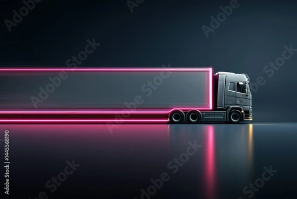 Obraz Truck with neon lights in motion on a dark studio background showcasing modern design and technology
